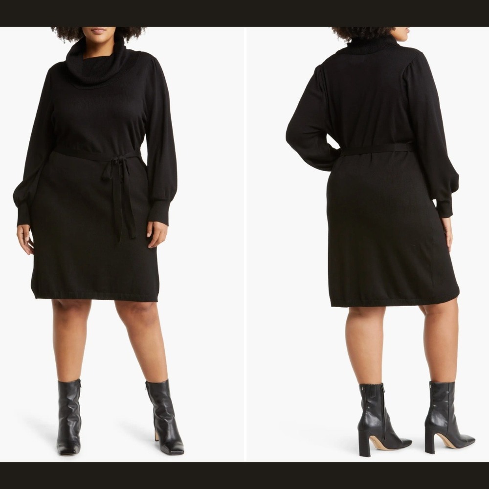 NEW Sam Edelman Womens XL Knit‎ Cowl Neck Midi Mini Dress Long Sleeve Belted
